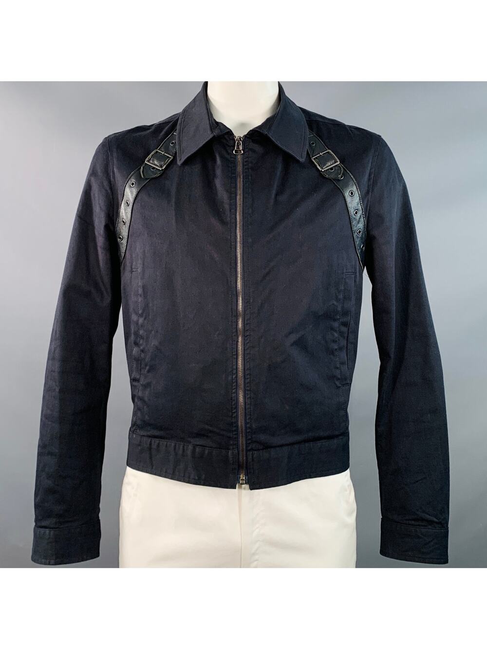 JOHN BARTLETT Size 44 Black Cotton Blend Twill Harness Zip Up Jacket